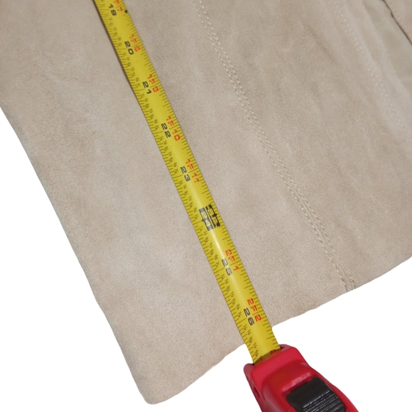 Mauve Women's Faux Suede High Waist Pencil Skirt Front Slit Flap Pocket Detail - Picture 6 of 9